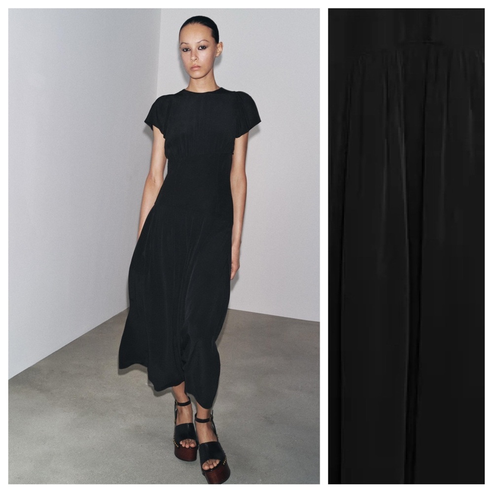 Zara Black Short-Sleeve Midi Dress